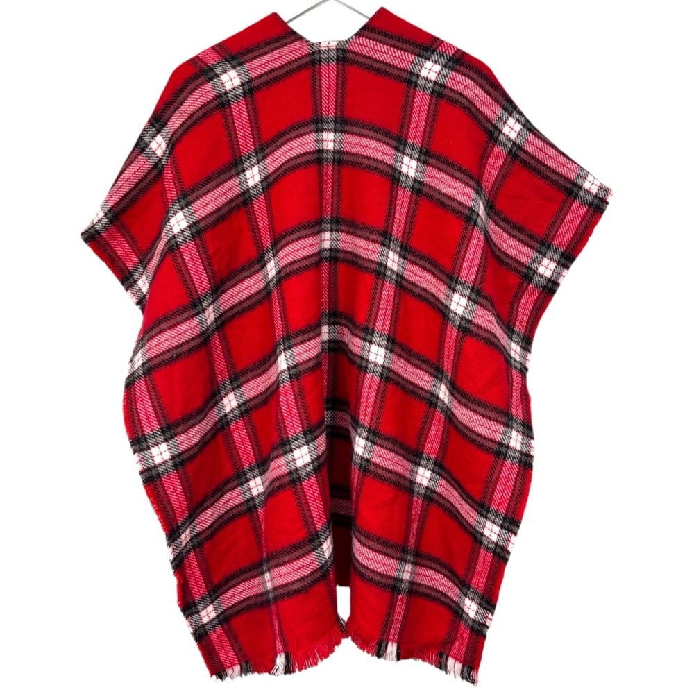 LOFT Red Plaid Fringe Shawl Size XS/S NWT - Picture 6 of 8